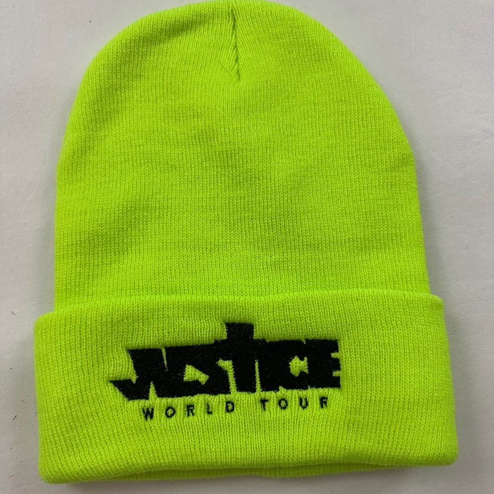 New Justin Bieber Justice World Tour Graphic Green Knit Logo Beanie Hat One Size